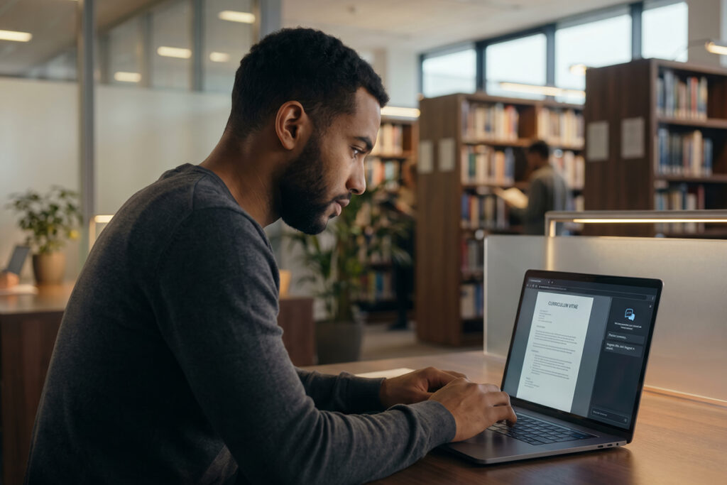 Man on a laptop - article